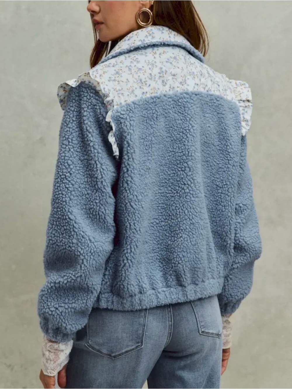 {NWT} SO ME Faux Fur Sherpa Pull Jacket with Floral Contrast Small - Picture 4 of 9
